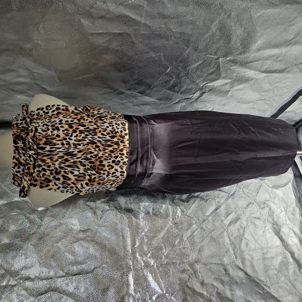 Donna Ricco brown and black animal print sleeveless satin sheath dress size 10 - Picture 7 of 14